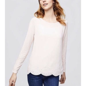 Ann Taylor LOFT Blush Pink Long Sleeve Scallop Hem Blouse